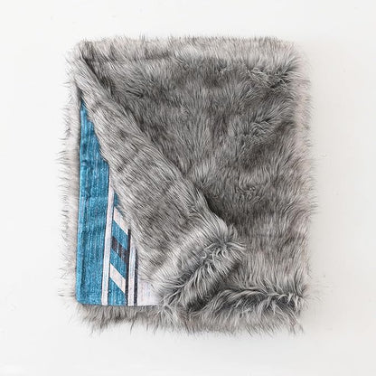 Luxury Plush Faux Fur Throw Blanket with Aztec Pattern, Super Warm, Fuzzy, Elegant, Fluffy Decoration Blanket for Couch, Armchair, Sofa and Bed, 50''x 60'', Teal