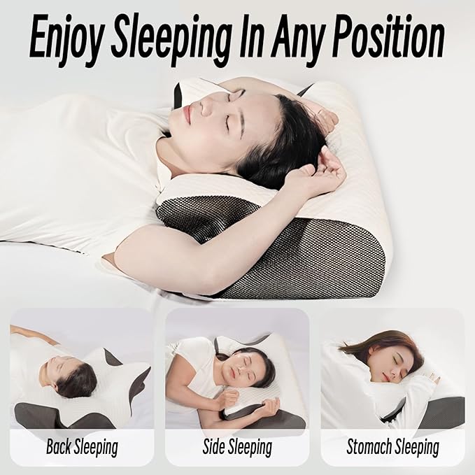 Cervical Pillow for Neck Pain Relief, Ergonomic Contour Orthopedic Pillow for Sleeping Shoulder Pain & Support, Cozy Memory Foam Neck Pillow with Pillowcase for Side Back Stomach Sleeper(Black)