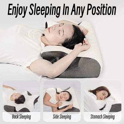 Cervical Pillow for Neck Pain Relief, Ergonomic Contour Orthopedic Pillow for Sleeping Shoulder Pain & Support, Cozy Memory Foam Neck Pillow with Pillowcase for Side Back Stomach Sleeper(Black)