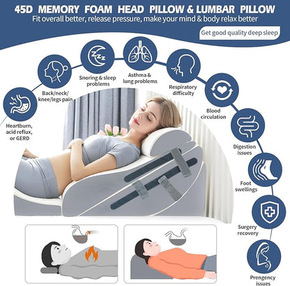 4PCS Orthopedic Bed Wedge Pillow Set with Full Memory Foam Waist Pillow, Wedge Pillow for Back Pain Relief, Adjustable Bed Wedge Pillow for Sleeping, Post Surgery, Leg Elevation, Acid Reflux & GERD