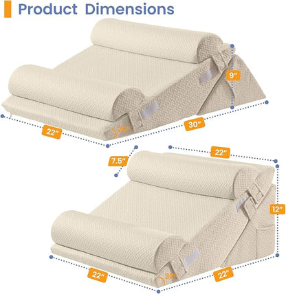 Sasttie Wedge Pillow Set for After Surgery, 3PCS Adjustable Bed Wedge Pillow Headboard with Memory Foam Neck Cushion – for Acid Reflux, Sleeping, Neck & Back Support, Beige