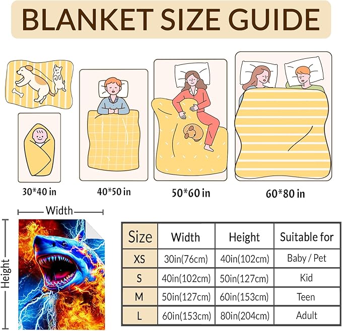 Shark Blanket for Boys Throw Blankets Gift for Kids Shark Lovers - 30x40 Inches Lightweight Cozy All Season Throw for Sofa Chair Bed Office Home Decor