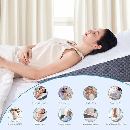 Wedge Pillow 12in Bed Wedge Pillow for Sleeping, Snoring, Back Support, After Surgery, Triangle Pillow, with Washable Cover, Gray