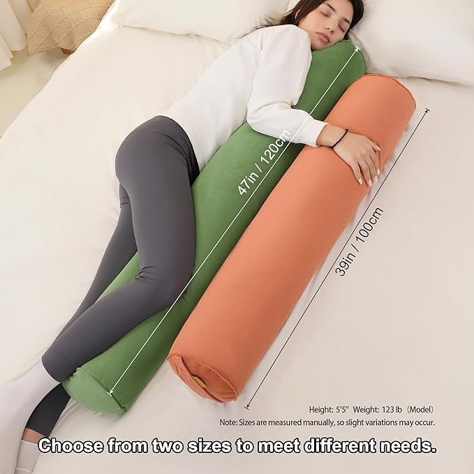 Cuddle Pillow – Body Pillow for Adults, Long Bolster Pillow for Bed, Soft & Supportive for Restful Sleep,39 x 7.87 Inches,Amber Orange