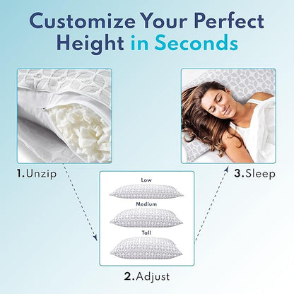 BLISSY Adjustable Memory Foam Pillow with Cooling Technology (Queen Size) - Oeko-TEX & CertiPUR-US