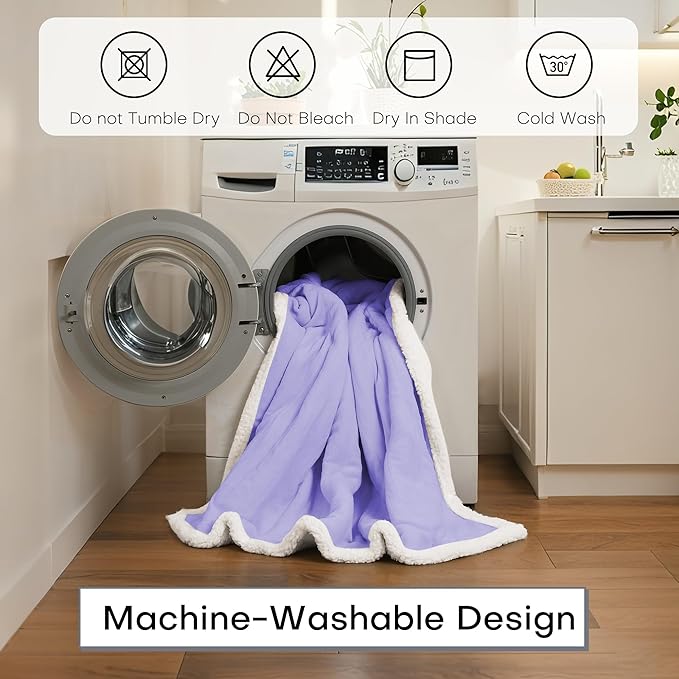 Electric Heated Blanket Full Size 72"x84" - Dual-Sided with Microplush & Sherpa Fabric, 4 Heat Settings & 10 Hours Auto Off, Machine Washable - Pale Purple