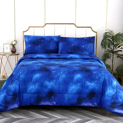 SDIII 3PCS Blue Galaxy Comforter Set Full, Soft Microfiber Lightweight Blue and Pink Space Comforter Full, Galaxy Bedding for Boys Girls Kids Teens