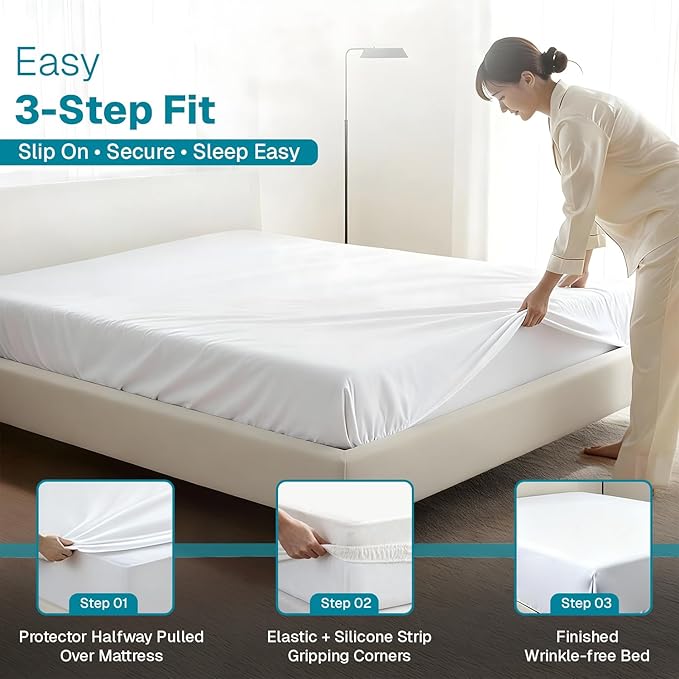 Fabdreams Organic Cal King Size Waterproof Mattress Protector, 74" x 86", White, Temperature Regulating, Breathable, 100% Organic Cotton