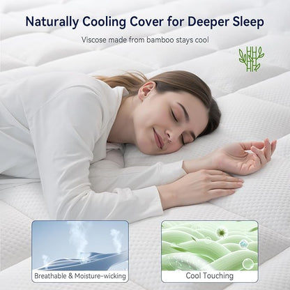 ELEMUSE 3 Inch Cooling Memory Foam Mattress Topper Twin, 2 Inch Pressure-Relieving Memory Foam and 1 Inch Thick Soft Viscose Made from Bamboo Pillow Top for Hot Sleepers, Removable & Washable Cover