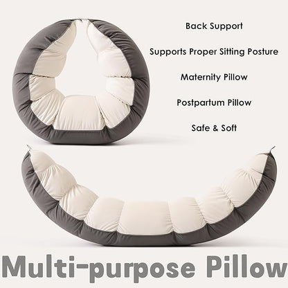 Peallow(Pat. Pend) – Long Round Body Pillow for Adults, Bolster Pillow for Sleeping, Soft and Supportive Pillow for Sleeping & Lumbar Support (Gray-White, 59")