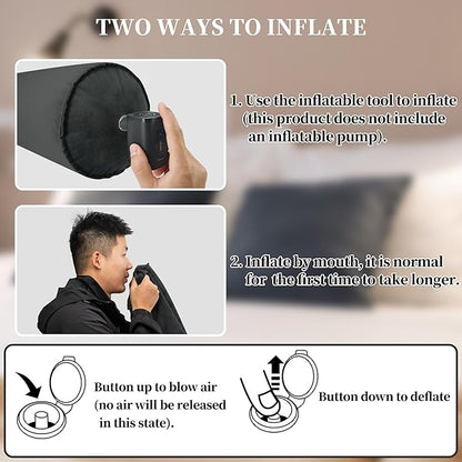 ONTYZZ Inflatable Long Body Pillow, Long Pillow for Bed, Oval Bolster Pillow for Good Sleeping and Back/Neck Support, 1pcs Black