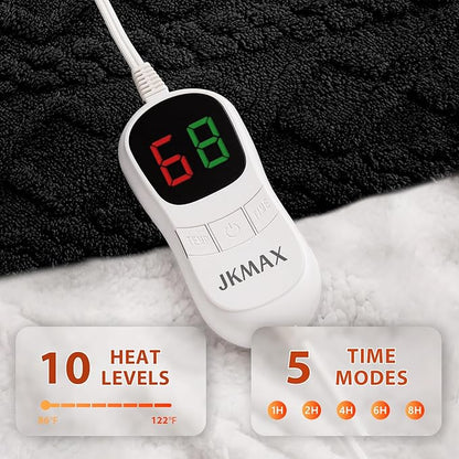 Heated Electric Blanket Queen Size-84"x90" Heating Blanket with 10 Heating Levels & 5 Time Settings Over-Heat Protection，Winter Warmer for Adults with ETL Certification（Black）
