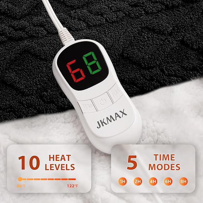 Heated Electric Blanket Full Size-72"x84" Heating Blanket with 10 Heating Levels & 5 Time Settings Over-Heat Protection，Winter Warmer for Adults with ETL Certification（Black）