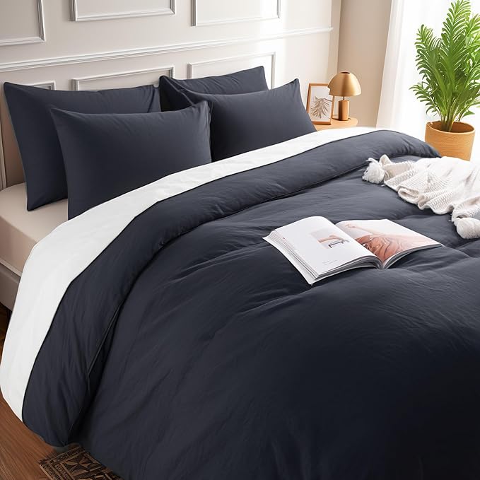 NEXHOME PRO Cal King Duvet Cover Set, 100% Certified Organic Cotton with Washed Feel & Linen-Like Texture, Comfortable & Breathable, Home Bedding Set Dark Grey (No Comforter) 10498