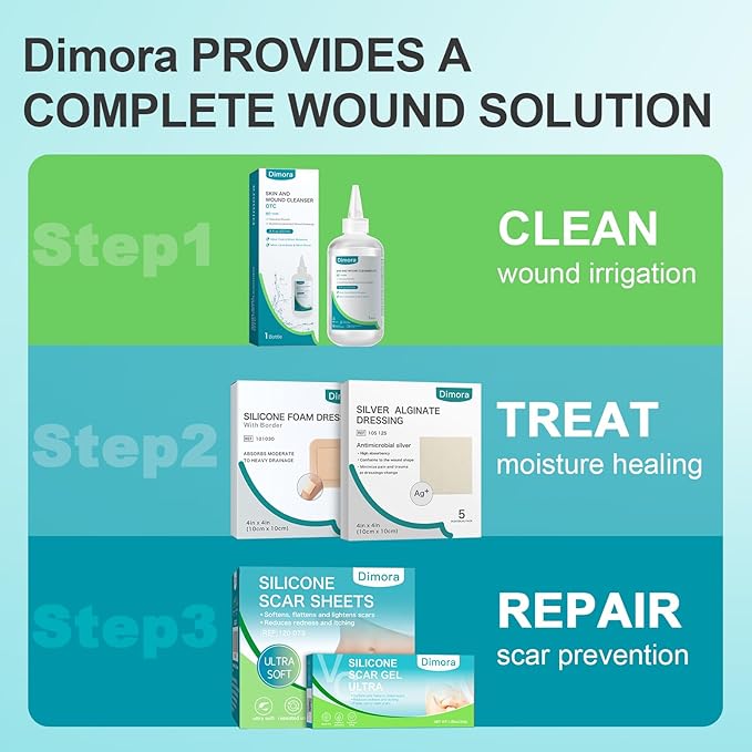 Dimora Silicone Foam Dressing with Border Adhesive 4"x8" Waterproof Wound Dressing Bandage for Wound Care 5 Pack