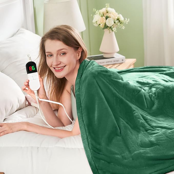 Electric Heated Blanket,Flannel & Sherpa Heated Throw Blanket 50"x60",Fast Heating Soft Fleece Blanket with 6 Heating Levels & 4H Auto Off - Forest Green