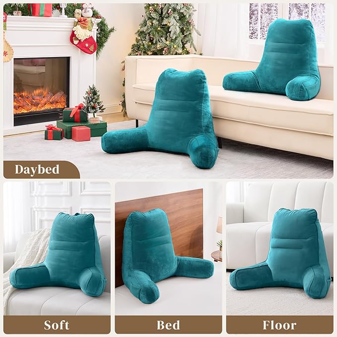 Sasttie Reading Pillow, Pillows for Reading or Relaxing – Ergonomic Support for Head, Neck, Back, and Lumbar, 23-Inch, Teal