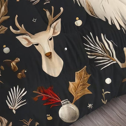 Black Christmas Bedding Set Santa Claus Comforter Full/Queen Size for Kids Girls Women Xmas Reindeer Holiday Bedroom Quilt Bed Sets, 1 Comforter 2 Pillowcases
