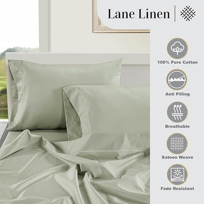LANE LINEN 100% Egyptian Cotton Bed Sheets sábanas Twin Extra Long, Soft & Comfy Luxury Hotel Like Thick Bedding Sheets & Pillowcase Set, Machine Wash Naturally Cooling - Mineral