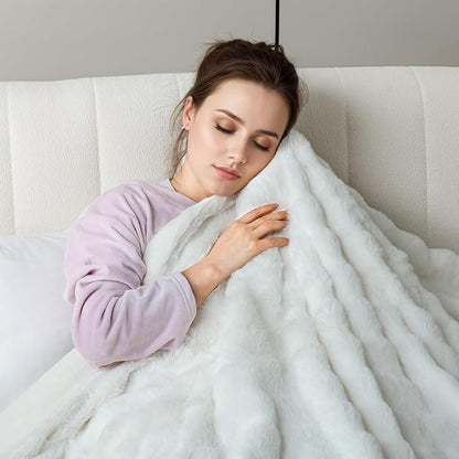 Heated Blanket Electric Twin- 62"x84" Soft Thick Bubble Electric Blanket for Sofa with 5 Heat Levels & 4 Hours Auto-Off Overheat Protection, Warm Cozy Gifts, Cream