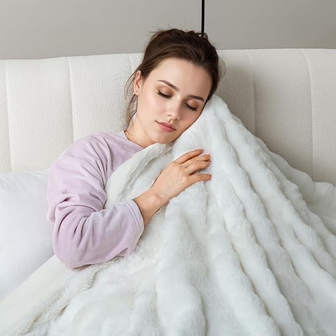 Heated Blanket Electric King- 100"x90" Soft Thick Bubble Electric Blanket for Sofa with 5 Heat Levels & 10 Hours Auto-Off Overheat Protection, Warm Cozy Gifts, Cream