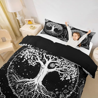 Life Tree Duvet Cover Set King Size,Abstract Sun Moon Stars Galaxy Space Comforter Cover with 2 Pillowcases,Psychedelic Mystic Modern Bedding Set for Adult Young Bedroom Xmas Gift