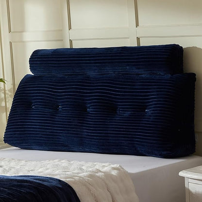 Headboard Wedge Pillow + A Long Neck Roll Pillow Body Pillow，Large Headboard Pillow with Removable Cover (Blue, Queen：59x8x20 inches)