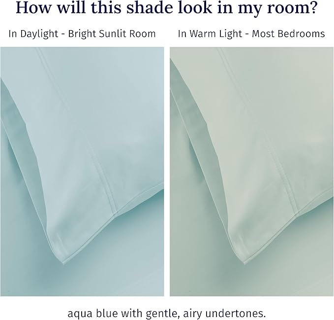 CALIFORNIA DESIGN DEN 5-Star Hotel 600 Thread Count 100% Cotton Sheets Set - Soft & Smooth Queen Sheet for Bed with Deep Pockets, Quality Beats Egyptian Cotton Sheets and Pillowcases (Seafoam)