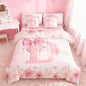 Erosebridal Monogram D Bedding Sets, Pink Bow Tie Bowknot Bed in A Bag Flower Floral Comforter Set with Sheets Queen Size for Girls Young Woman Fresh Style Light Pink White Bed Set Bedroom Decor