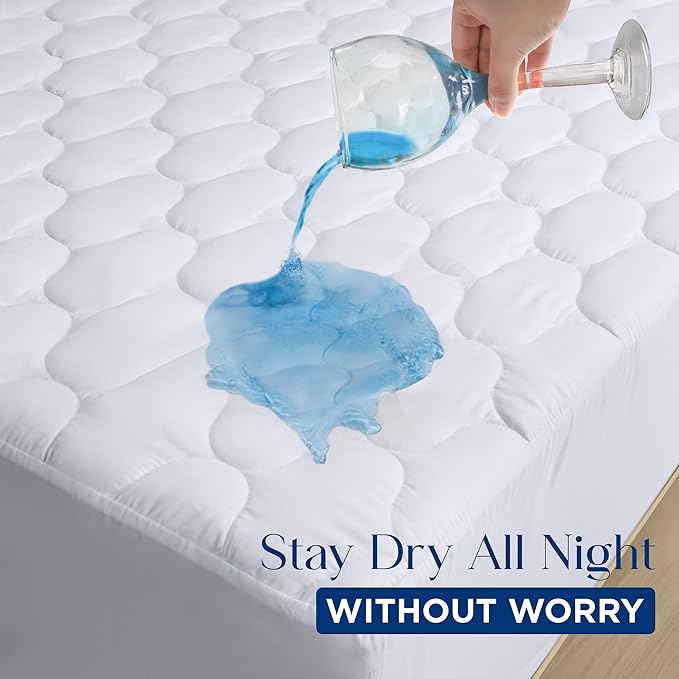 Utopia Bedding Waterproof Mattress Protector, King Mattress Pad, Noiseless Quilted Fitted Cover with Deep Pocket Stretches up to 16 Inches (White)
