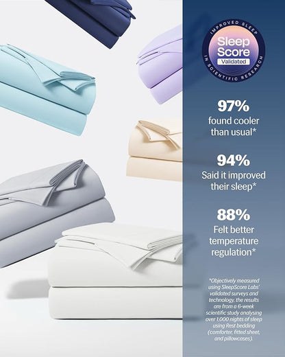 REST® Evercool®+ Starter Sheet Set, Cali King, White, Breathable Bed Sheet for Hot Sleeper and Night Sweats, with Pillowcases, Ionic+ Self-Cleaning Silver Yarn for Sensitive Skin, 3PCS No Flat Sheet