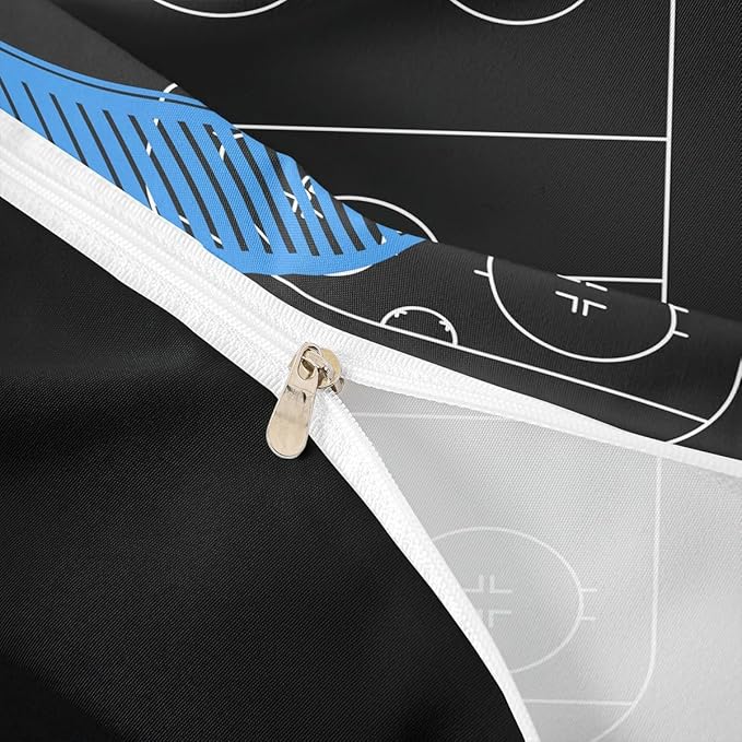 Ice Hockey Rink Print Duvet Cover Set Full Size, Ball Sports Games Themed Comforter Cover with 2 Pillowcases,Blue Hockey Stick Sporting Equipment Bedding Set for Girls Teens Present, Soft Microfiber