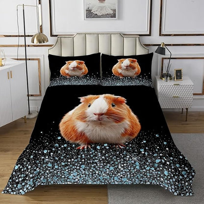 Erosebridal Guinea Pig Bedspread Queen Size, 3D Animal Quilt Set Guinea Pig Mouse Themed Bedding Set for Kids Teen Girls Boys Bedroom Decoration, Wildlife Coverlet Set
