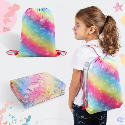 Glow in The Dark Blanket for Girls, Mermaid Blanket for 4-9 Year Olds and Mermaid Toys - Soft Warm Furry Kids Throw Blanket, for Girls Toys Age 6-8 Mermaid Birthday Gifts, 50"x60"