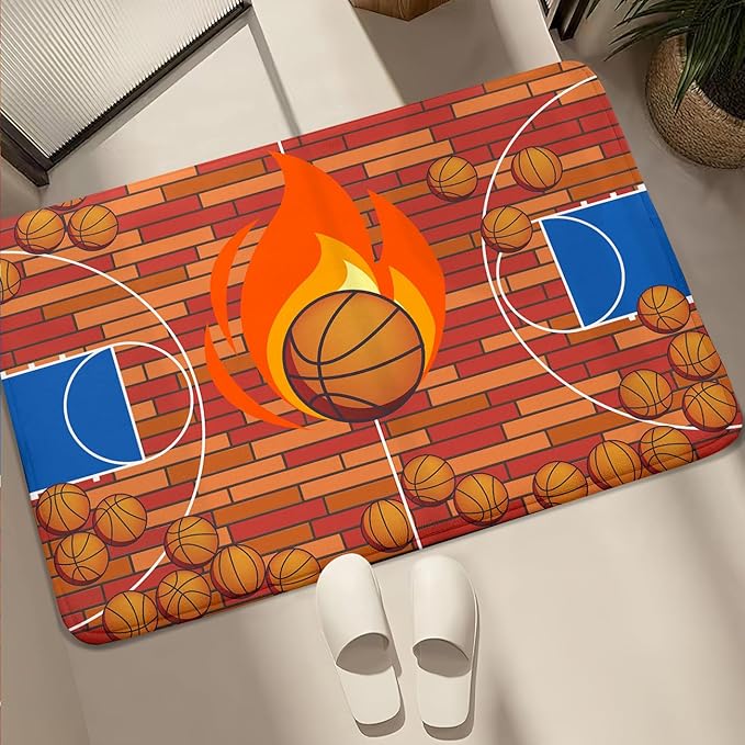 Basketball Court Rug - Basketball Rug for Boys Bedroom, Sports Decor for Boys Bedroom Kids Carpet, Sports Themed Carpets for Playroom Living Room Floor Mat or Door mat, 2x3 Feet
