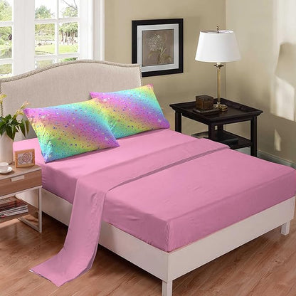 MWMWMW 5 Pcs Rainbow Comforter Set Full, Full Size Bedding Set for Girls, Kids Comforter Set for Girls with 1 Comforter, 1 Flat Sheet, 1 Fitted Sheet and 2 Pillowcases
