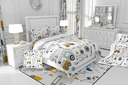 Feelyou Construction Comforter Set King Size Kids Cartoon Car Excavator Tractor Toddler Comforter Equipment Trucks Dinosaur Comforter Set Construction Vehicles White Yellow Duvet Set Quilt Set