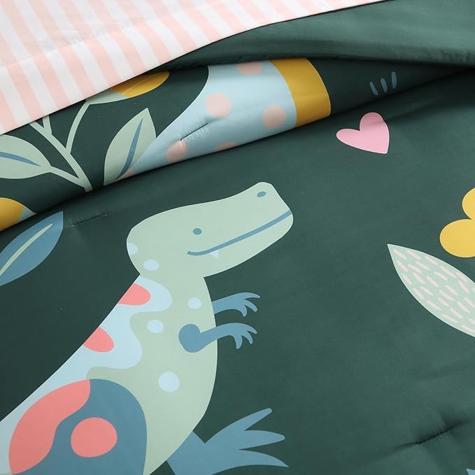 Queen Comforter Sets for Girls, Dinosaur Kids Bedding Set with Cute Floral, All Season Boys Teen Bed in a Bag 7 Pieces with Sheets, Pillowcases & Shams