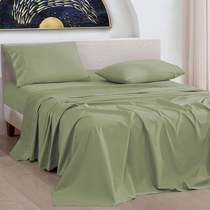 URBANHUT 1000 Thread Count King Size Egyptian Cotton Sheets, Long Staple Soft & Breathable, 4 Pc Bed Sheet Sets for King Size Bed, Luxury Hotel Sateen Sheets Fits 16" Deep Pocket - Sage