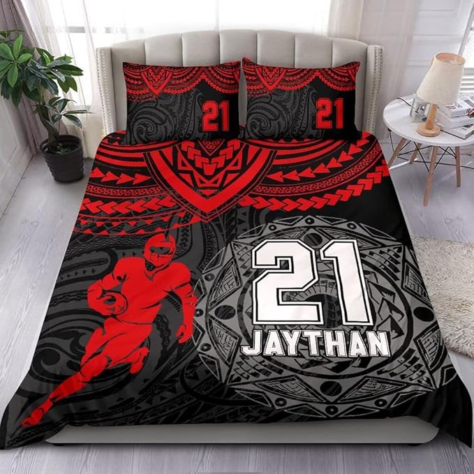 Personalized American Football Bedding Set, Kids 3 Piece Duvet Cover Set with Pillow Shams for Teens Boys, NO Comforter, Twin Size for Rugby Lovers (Football 04)
