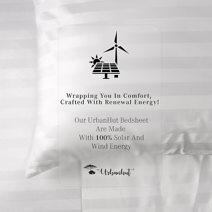 URBANHUT 1000 Thread Count Pure Cotton Damask Striped Twin Size Sheets Set (4 Pc) - Ultra Soft & Smooth, Thick & Crisp Sateen Weave Full Bedding Set, Fits Upto 16" Mattress - White