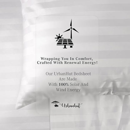 URBANHUT 1000 Thread Count Pure Cotton Damask Striped Twin Size Sheets Set (4 Pc) - Ultra Soft & Smooth, Thick & Crisp Sateen Weave Full Bedding Set, Fits Upto 16" Mattress - White