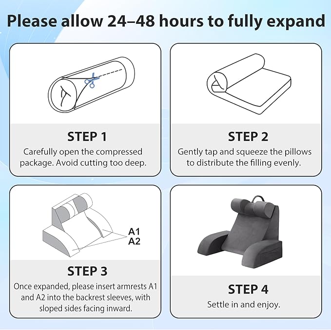 Reading Pillow for Sitting in Bed Adult, Back Pillow for Bed Sitting up, Backrest Pillow with Arms, Back Support Pillows for Gaming Lounging Watching TV, Medium 19" Grey
