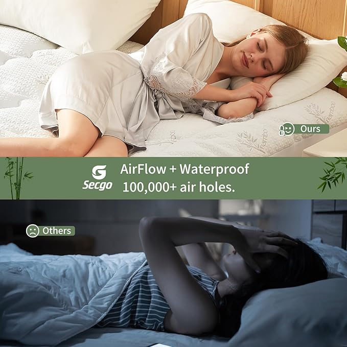 Premium 100% Waterproof Full Mattress Topper, Breathable Mattress Pad, Rayon from Bambo Bed Protector, Deep Pocket Sheet Cover 8"-21"