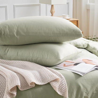 NEXHOME PRO King Duvet Cover Set – 100% Certified Organic Cotton with Washed Feel & Linen-Like Texture, Comfortable & Breathable, Home Bedding Set Sage Green (No Comforter)