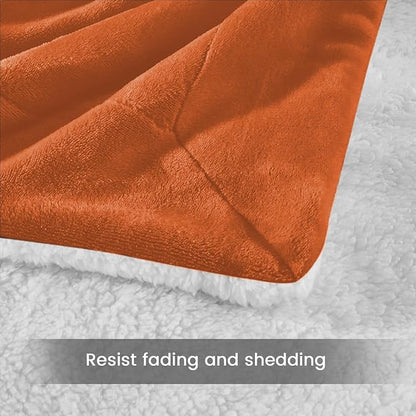 IR Imperial Rooms Sherpa Blankets Queen Size - Thick and Warm Blankets for Winter, Reversible Soft and Fuzzy Fluffy Queen Size Blanket for Bed, Rust, 90x90 Inches