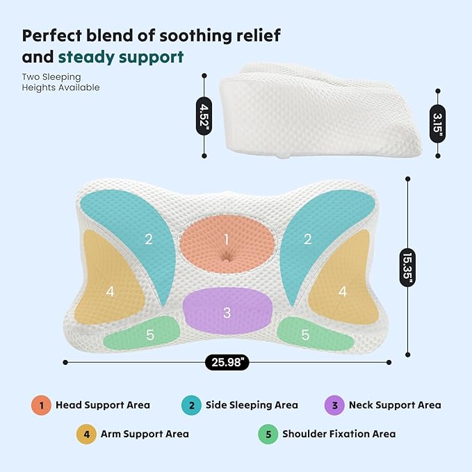 Smug Cervical Neck Pillow, Cooling Ergonomic Memory Foam Pillows for Neck Pain Relief with Breathable Pillowcase, Dual Height Orthopedic Support Contour Pillow for Side, Stomach Sleepers, White