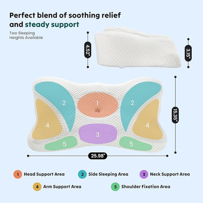 Smug Cervical Neck Pillow, Cooling Ergonomic Memory Foam Pillows for Neck Pain Relief with Breathable Pillowcase, Dual Height Orthopedic Support Contour Pillow for Side, Stomach Sleepers, White