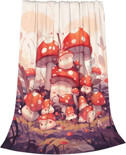 Cute Cartoon Mushroom Blanket Gifts Weed Flannel Throw Blankets for Home Decor Couch Bed Sofa Soft Fuzzy Lightweight for All Season 60x50 Inches