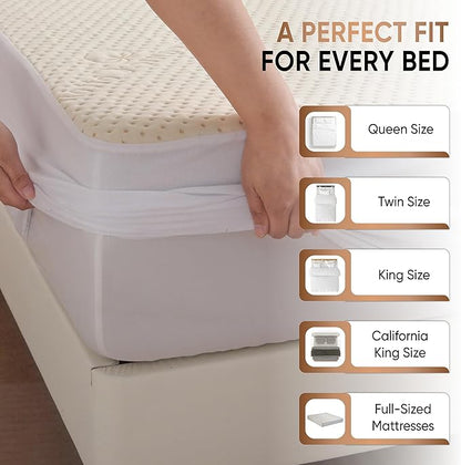 Luxury Waterproof Organic Mattress Protector Full - Organic Cotton Breathable Mattress Pad Cover - Premium 380 GSM Comfort - Deep Pocket - Jersey Cotton Skirt - Fitted Design
